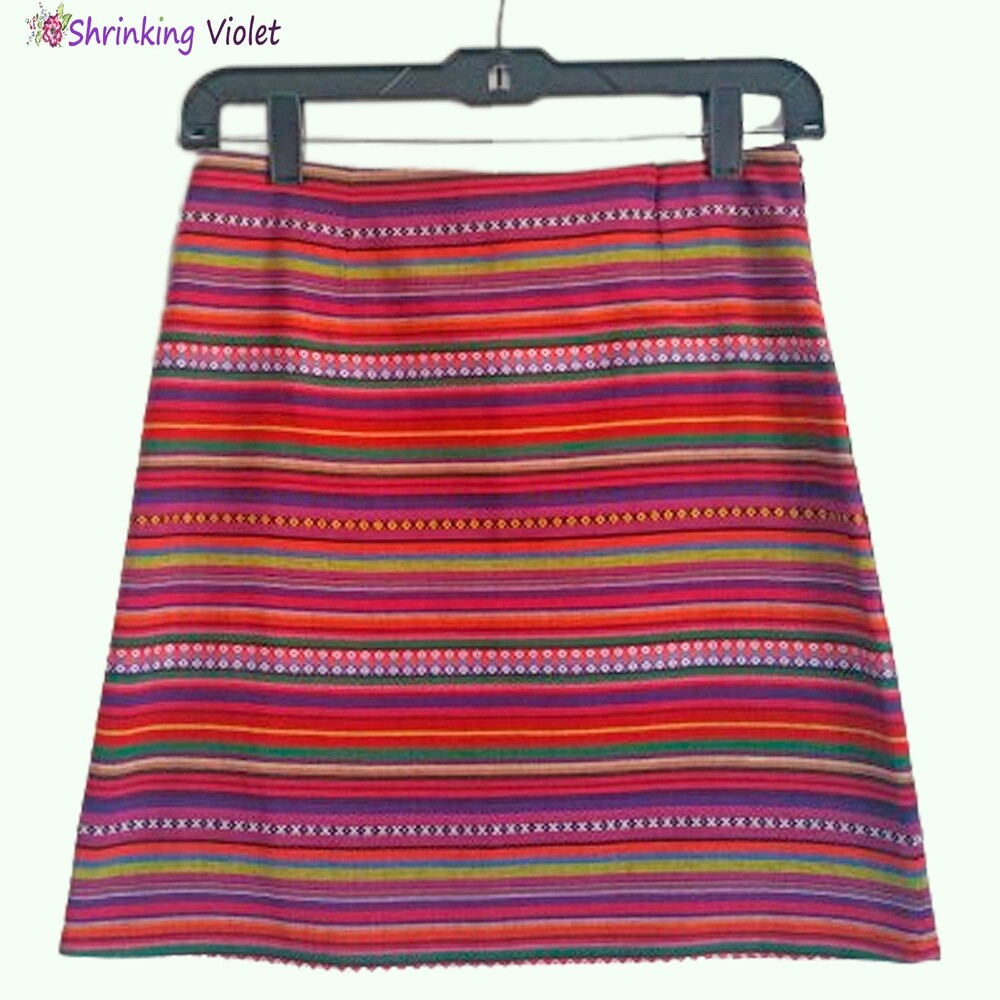 Shrinking Violet NWT Boho Tapestry Stripe Skirt Pink M (Fits S)